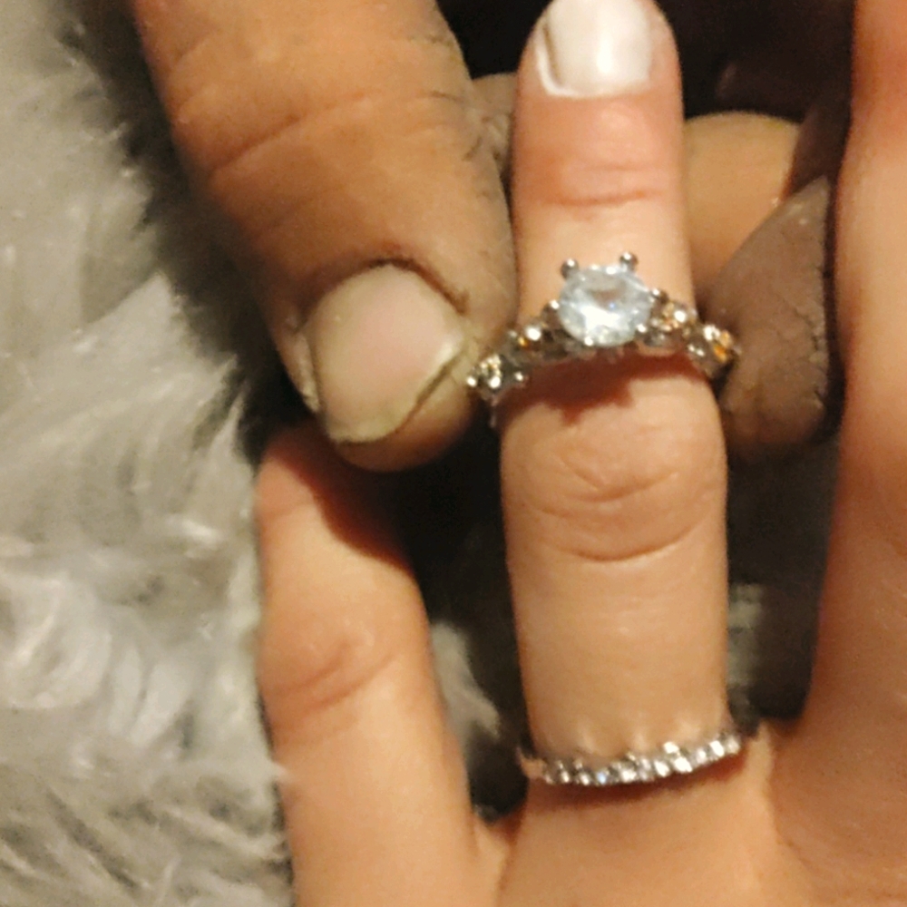 Two tone 925 silver/Rose Gold white sapphire ring